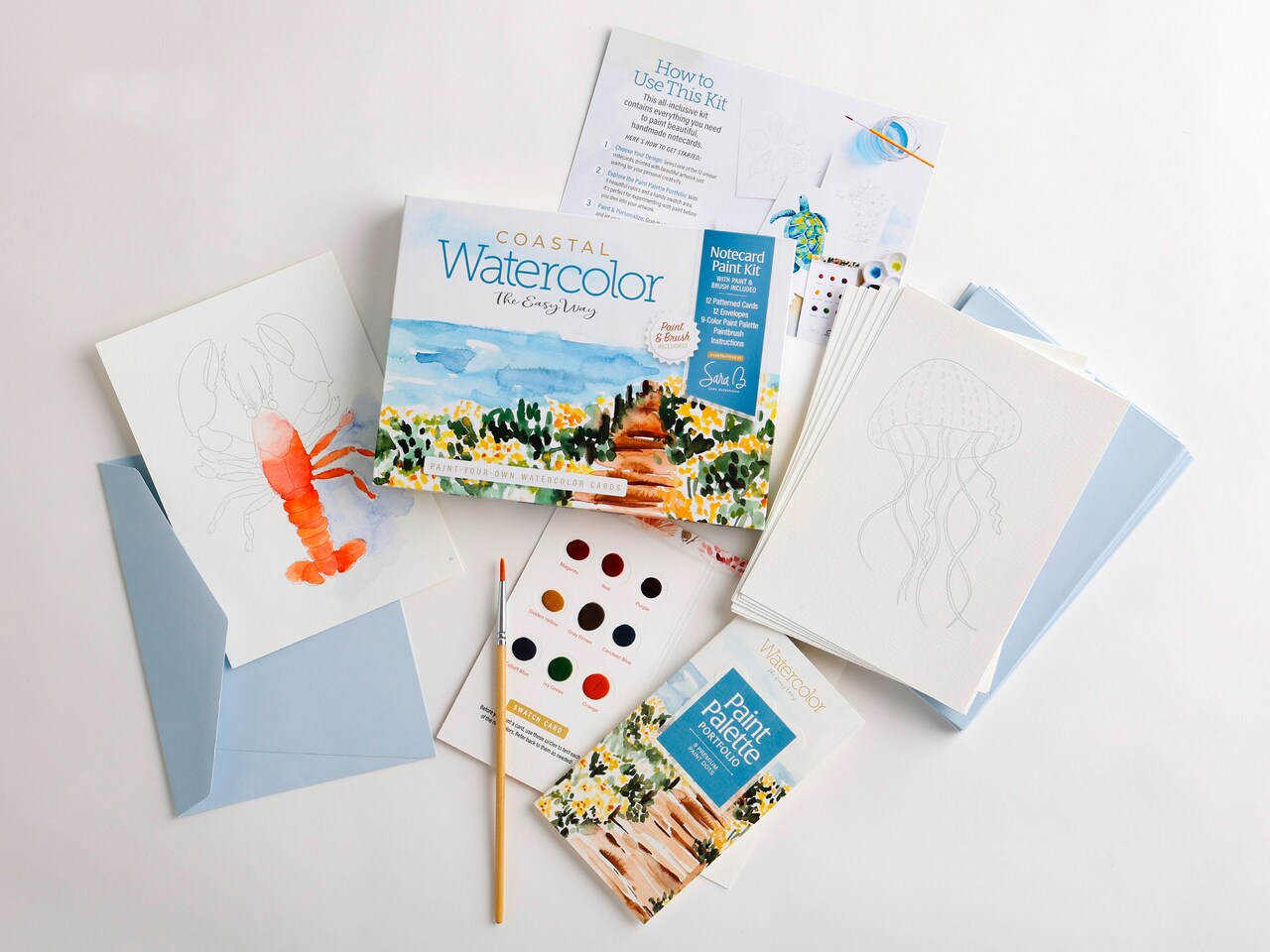 Watercolor the Easy Way Paint-Your-Own Watercolor Cards Coastal: Notecard Paint Kit with Paint and Brush Included